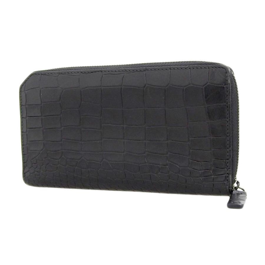 【美品】ジミーチュウ　クロコ型押し　ロゴプレート　ラウンドファスナー長財布 JIMMY CHOO ジミーチュウ ラウンドファスナー 長財布 クロコ型押し