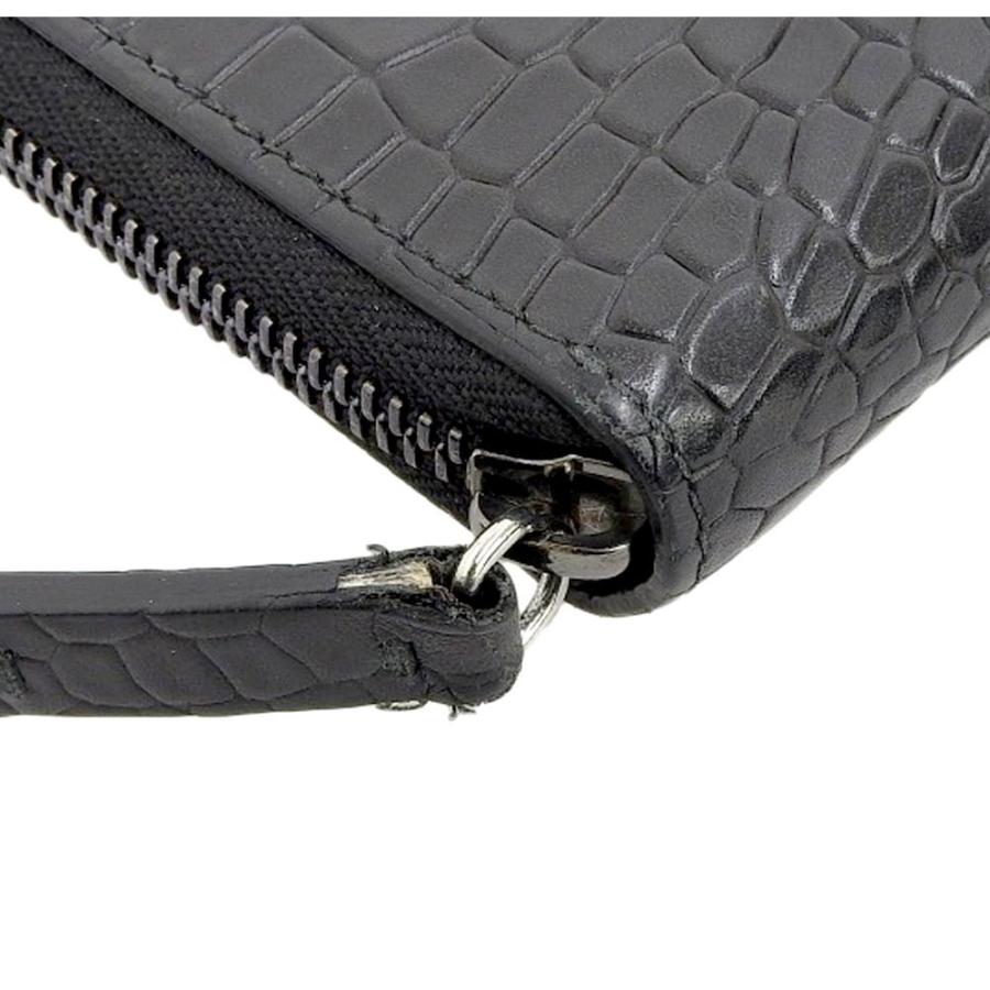 【美品】ジミーチュウ　クロコ型押し　ロゴプレート　ラウンドファスナー長財布 ジミーチュウ長財布ラウンドファスナークロコ型押しJC ネイビー