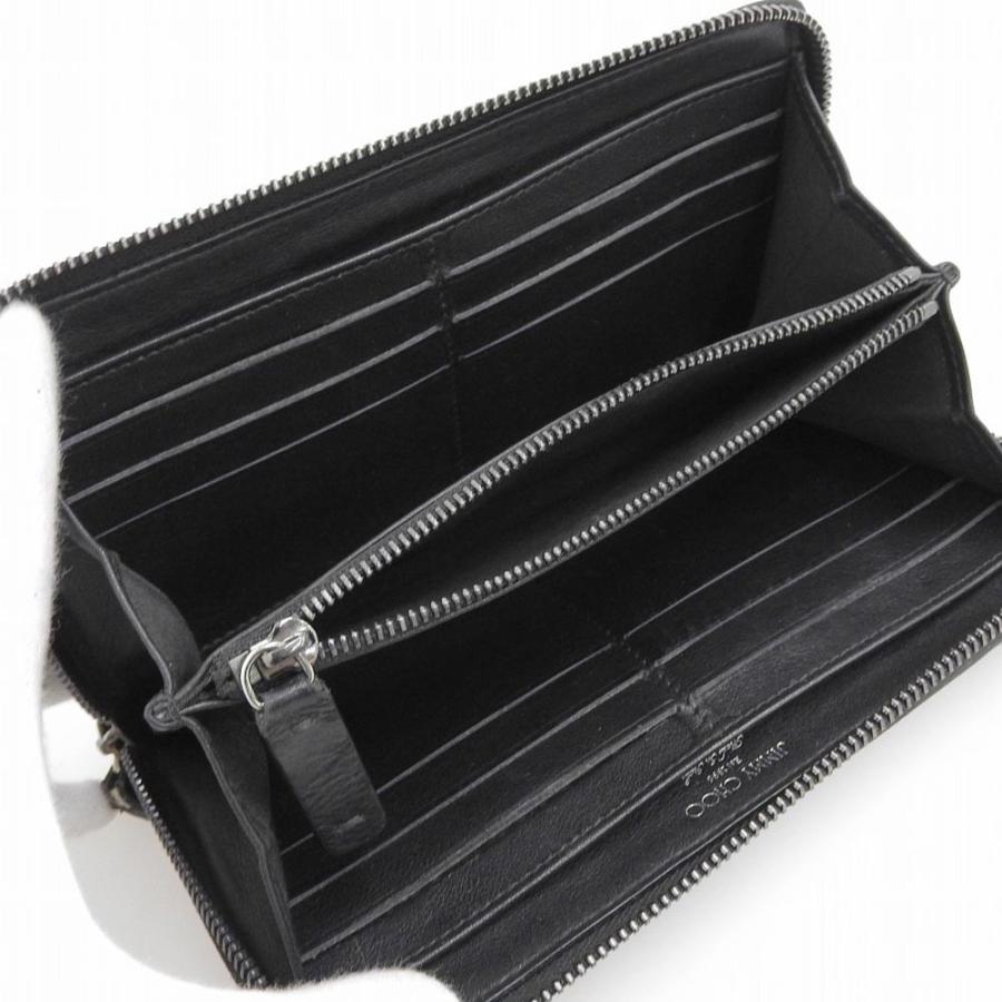 【美品】ジミーチュウ　クロコ型押し　ロゴプレート　ラウンドファスナー長財布 ジミーチュウ長財布ラウンドファスナークロコ型押しJC ネイビー