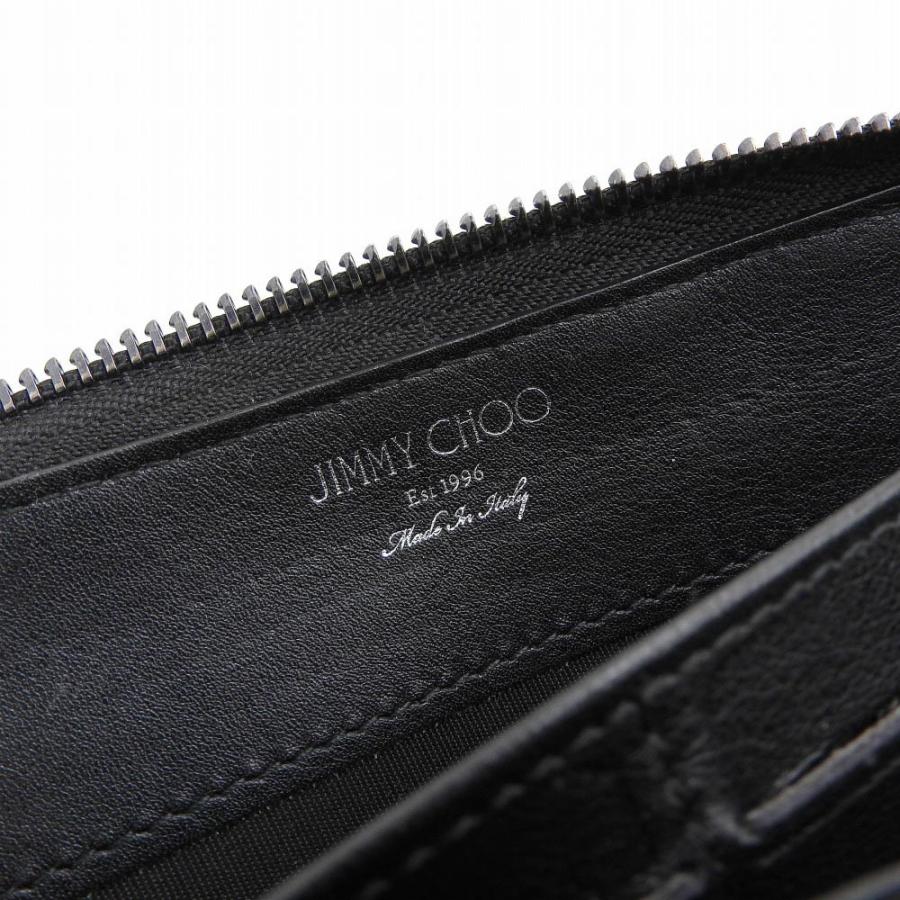 【美品】ジミーチュウ　クロコ型押し　ロゴプレート　ラウンドファスナー長財布 ジミーチュウ長財布ラウンドファスナークロコ型押しJC ネイビー
