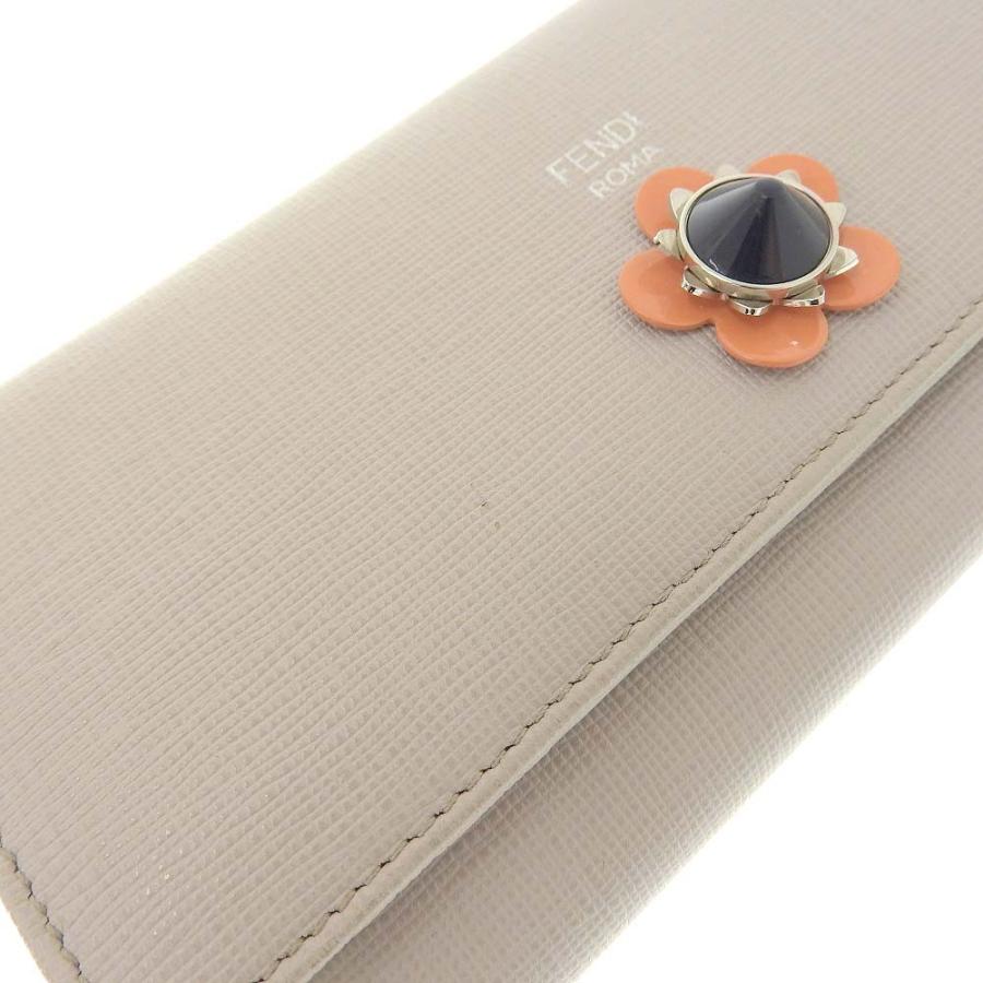 【新品未使用】 フェンディ  長財布  花柄 FENDI（フェンディ） 花 フラワー ホック付長財布 レザー ライトグレー