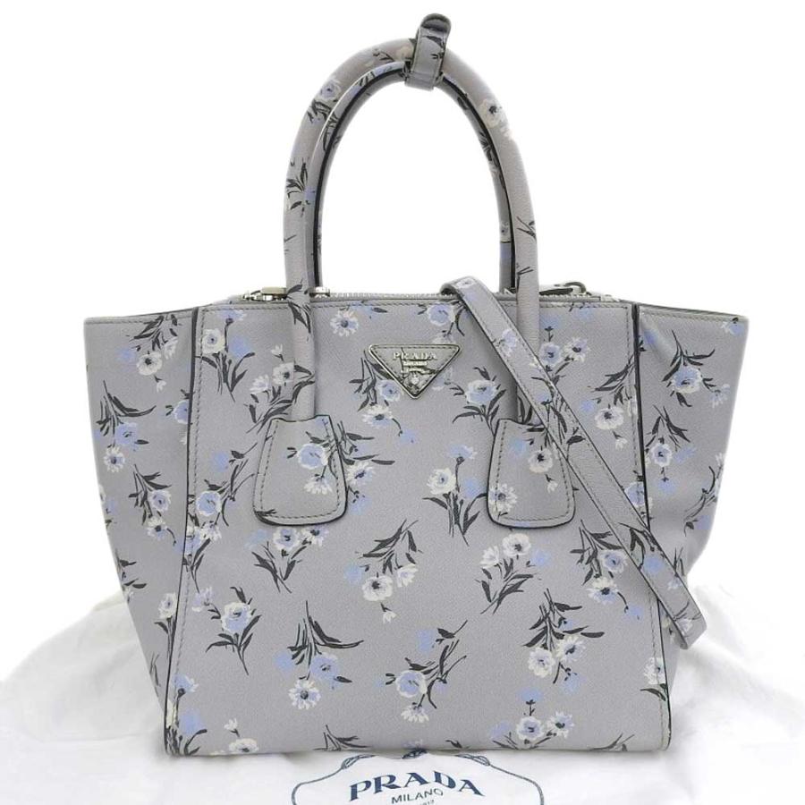 PRADA プラダ 花柄 フラワー 2WAY ハンドバッグ グレー B2625P PRADA プラダ 花柄 フラワー 2WAY ハンドバッグ グレー B2625P