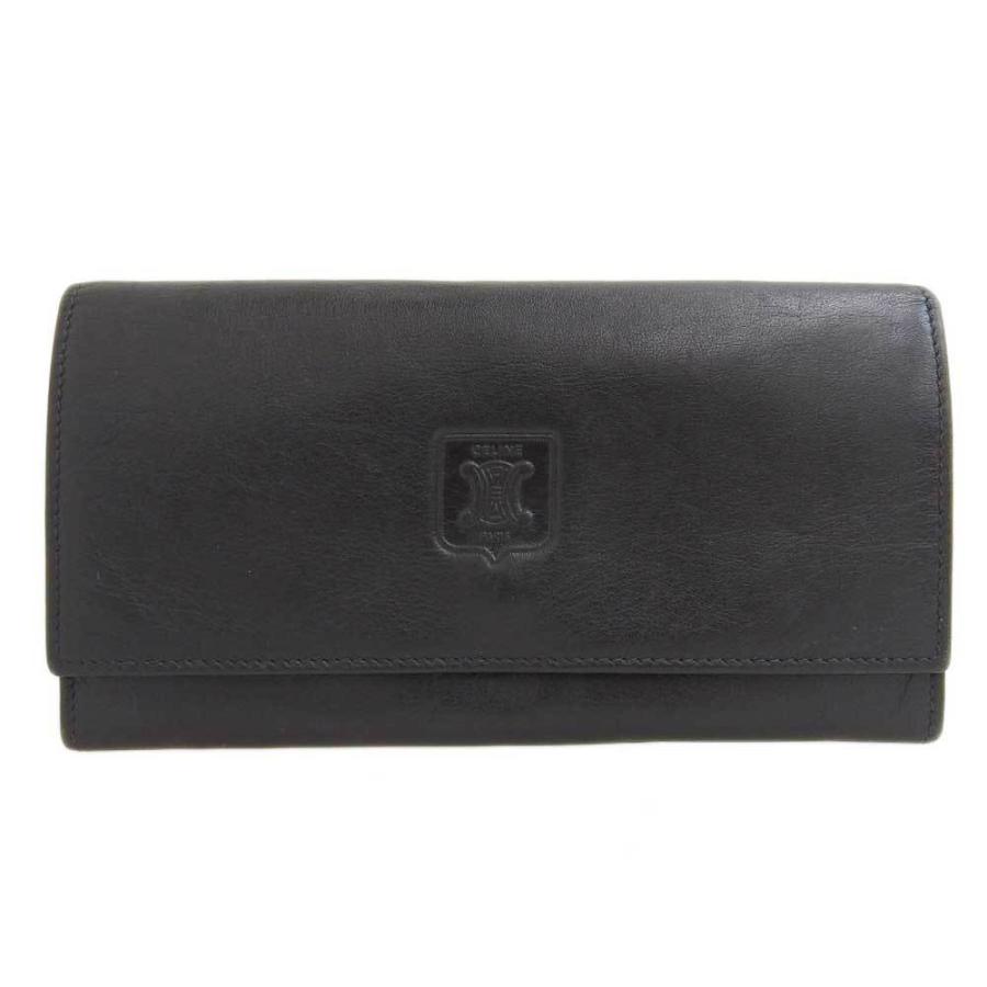 CELINE ブラック レザー ジップ二つ折り財布