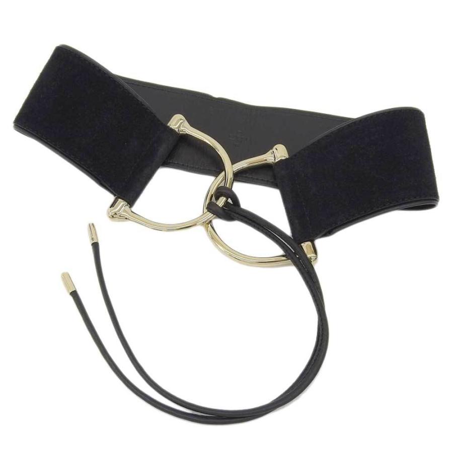 【美品】グッチ ベルト スエードレザー 革 ゴールドチェーン GUCCI（グッチ） ワイド ベルト スエード ブラック ゴールド金具 XS
