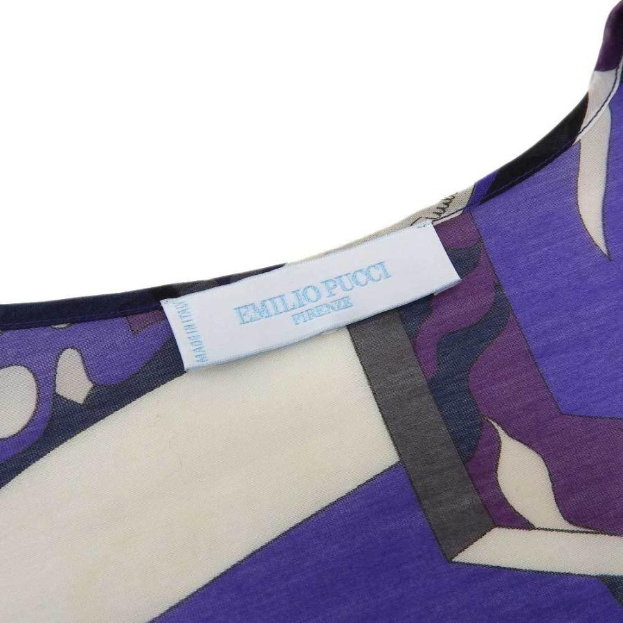 EMILIO PUCCI - 【本物保証】 美品 エミリオプッチ EMILIO PUCCI レースアップ チュニック カットソー コットン シルク パープル 38 幾何学模様 インナー EMILIO PUCCI エミリオプッチ レースアップ チュニック