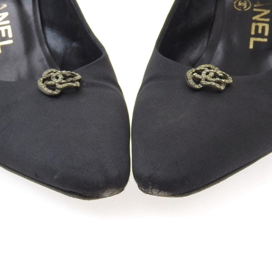 極美品 シャネル カメリア サテン ラウンドトゥ チャンキーヒール パンプス 極美品 シャネル カメリア サテン ラウンドトゥ チャンキー