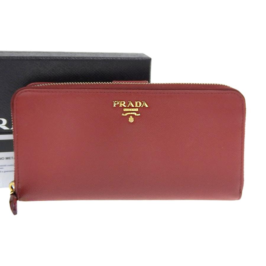 プラダ PRADA ラウンドファスナー長財布 レザー 赤 レッド 1M1348 本物