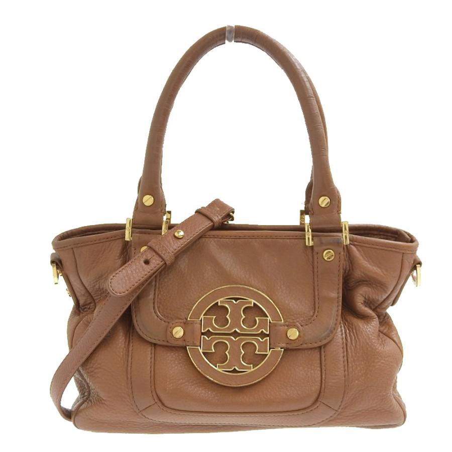 トリーバーチ TORY BURCH ロゴ 2WAYバッグ レザー 茶 本物保証