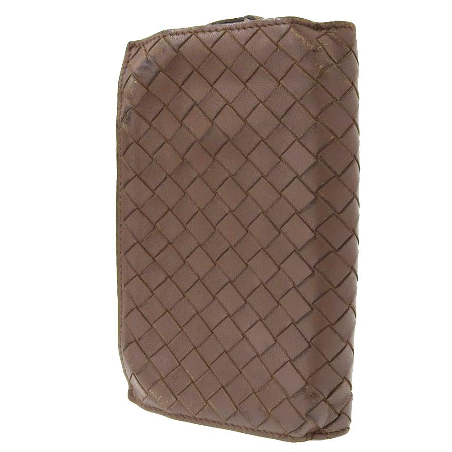 【本物保証】 ボッテガヴェネタ BOTTEGA VENETA イントレチャート ファスナー付 二つ折り財布 レザー ブラウン BOTTEGA VENETA（ボッテガ・ヴェネタ） イントレチャート ファスナー付