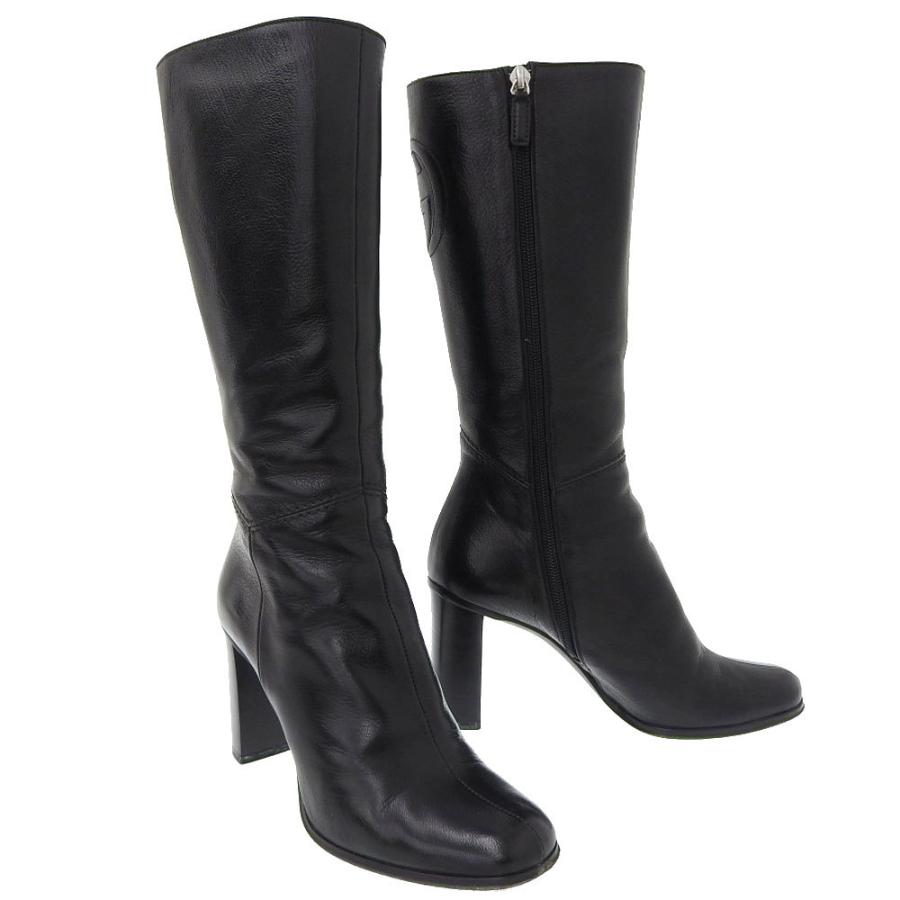 GUCCI（グッチ） ロングブーツ インターロッキングG ロゴ 靴 レザー 黒