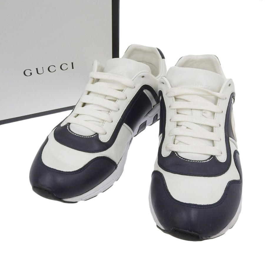 グッチ GUCCI インターロッキングG スニーカー 靴 レザー ネイビー