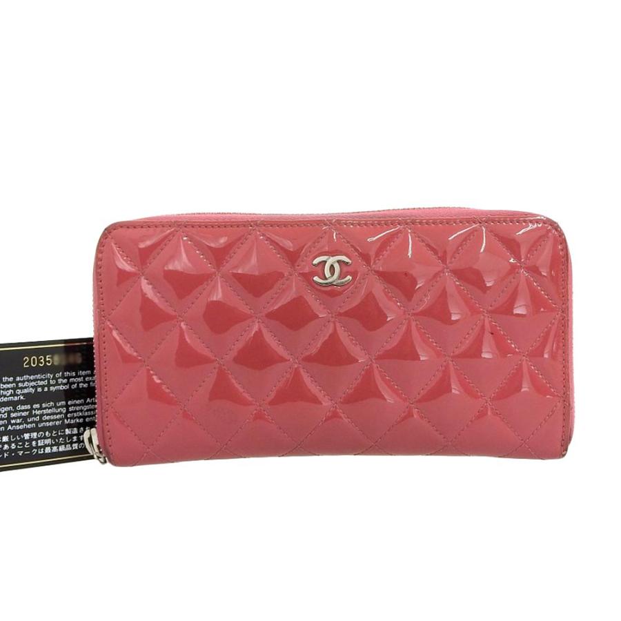 CHANEL シャネル ロゴ ココマーク 長財布 エナメル パテント ピンク 