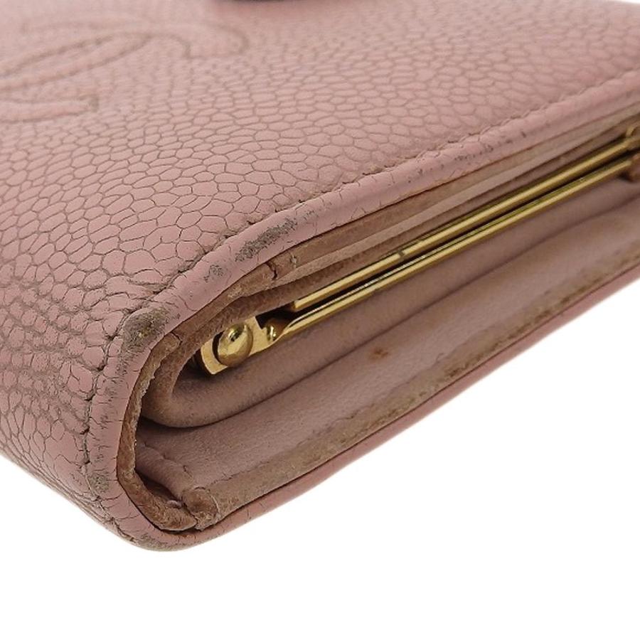CHANEL（シャネル） ガマ口付折財布 キャビアスキン ピンク A13497