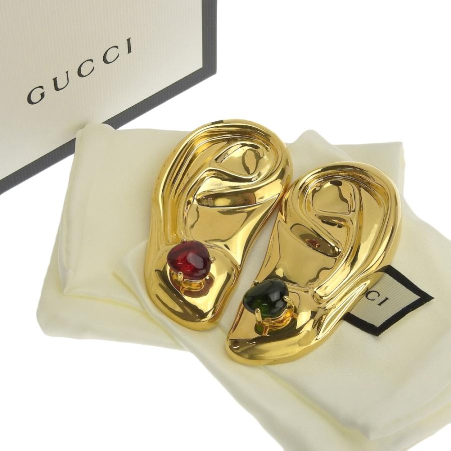 GUCCI グッチ ブローチ カラーストーン 赤石 緑石 ゴールド GUCCI グッチ ブローチ カラーストーン 赤石 緑石 ゴールド