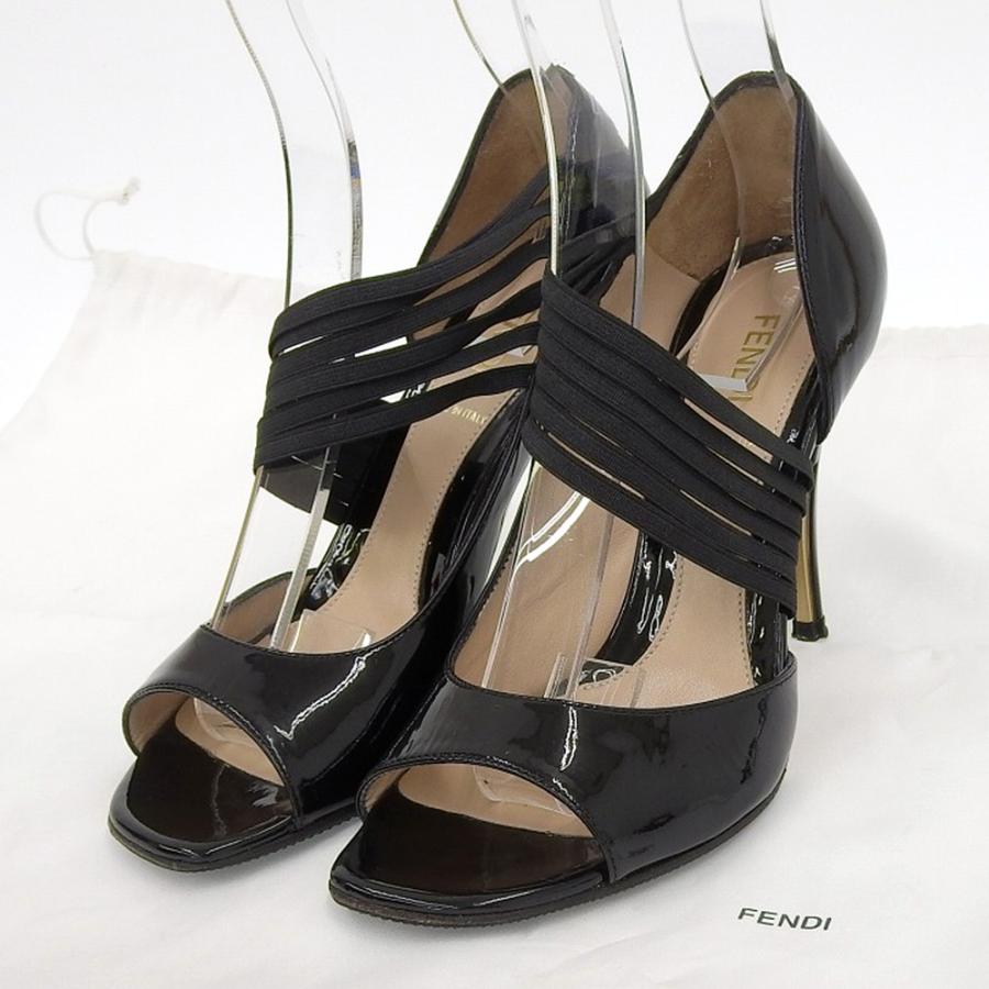 FENDI（フェンディ） ハイヒール オープン トゥ パンプス エナメル 黒
