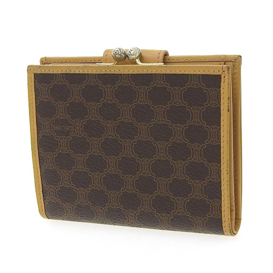 CELINE（セリーヌ） マカダムロゴ ガマ口付折財布 レザー ブラウン M13