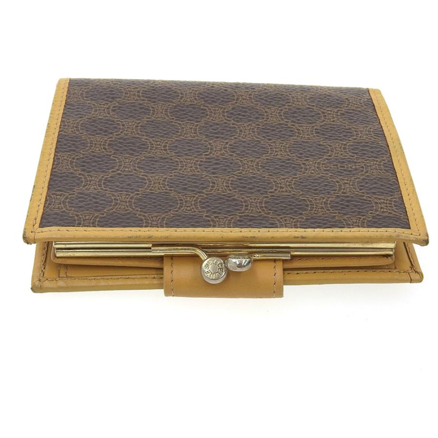 CELINE（セリーヌ） マカダムロゴ ガマ口付折財布 レザー ブラウン M13