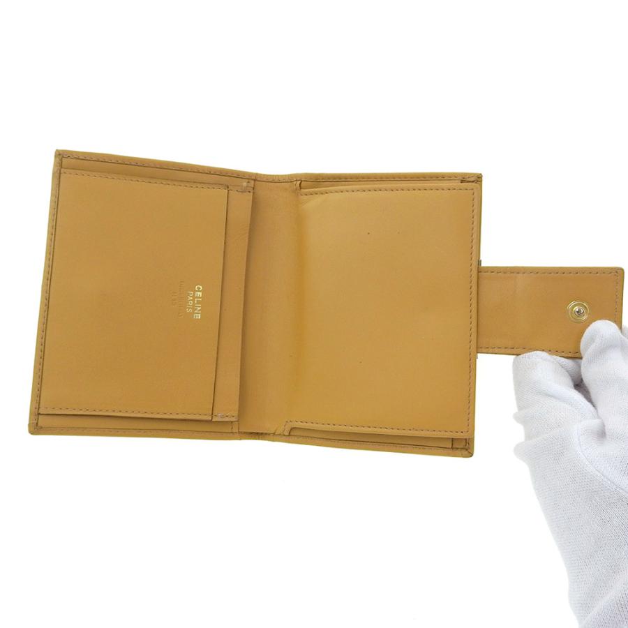 CELINE（セリーヌ） マカダムロゴ ガマ口付折財布 レザー ブラウン M13