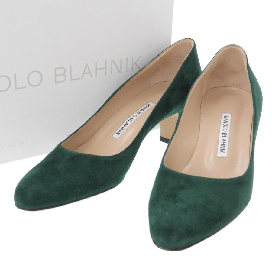 マノロブラニク Manolo Blahnik パンプス ヒール 靴 スエード 緑 