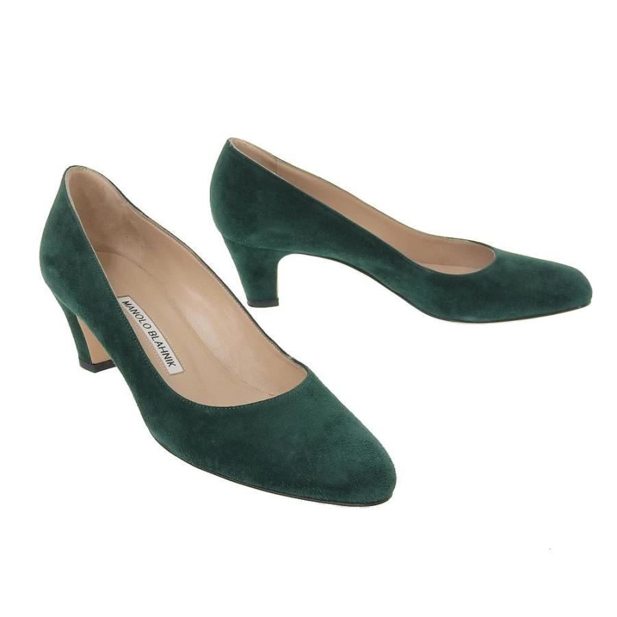 【美品】Manolo Blahnik グリーン ポインテッドトゥ ヒール MANOLO BLAHNIK（マノロブラニク） パンプス ヒール 靴 スエード 緑