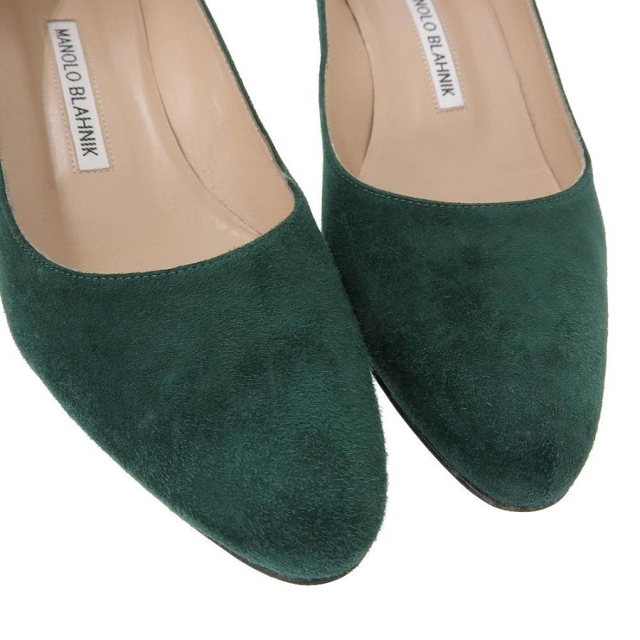 【美品】Manolo Blahnik グリーン ポインテッドトゥ ヒール MANOLO BLAHNIK（マノロブラニク） パンプス ヒール 靴 スエード 緑