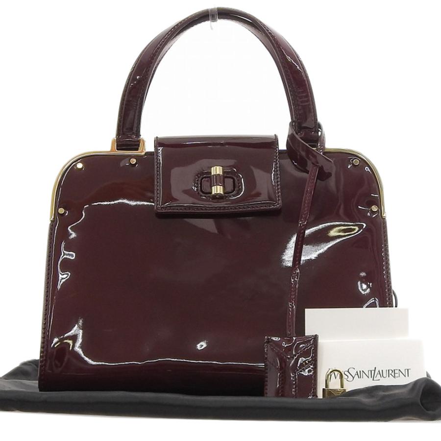 サンローラン SAINT LAURENT ハンドバッグ エナメル ボルドー 本物保証 布袋付 美品