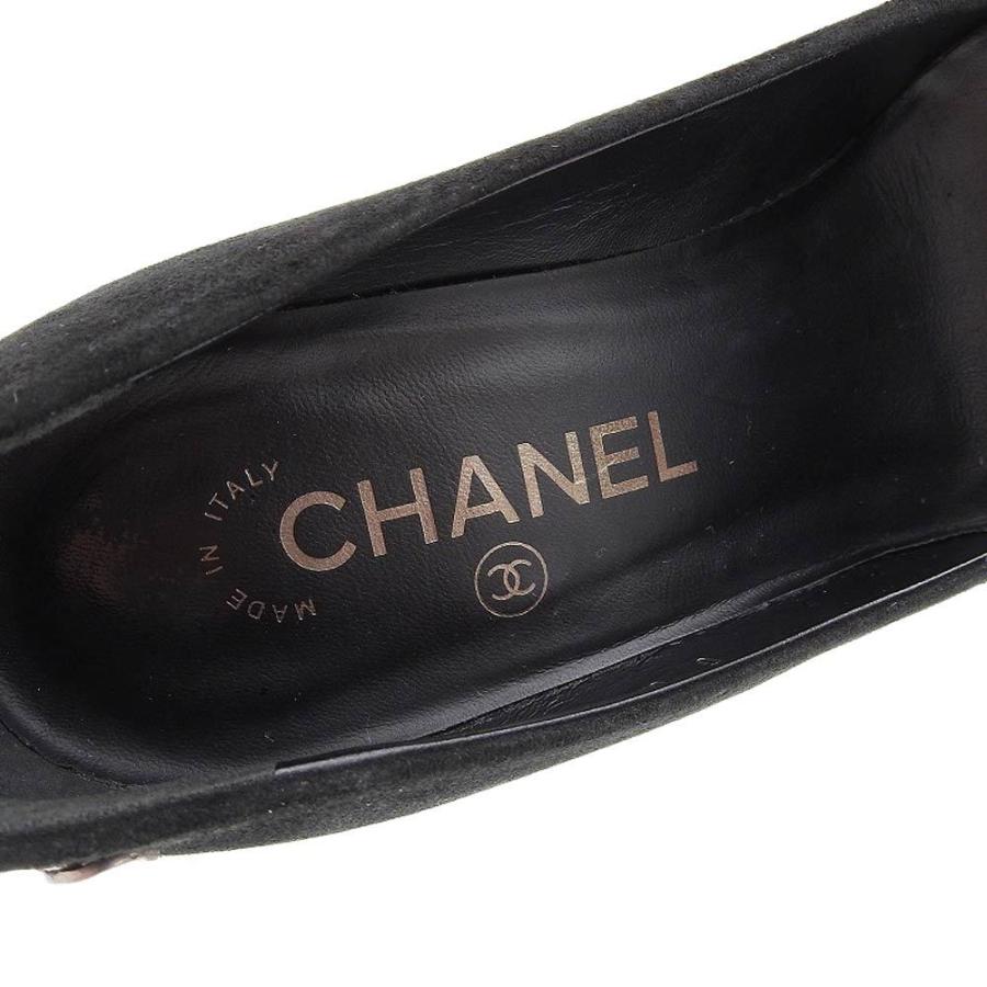 シャネル CHANEL パンプス ヒール ココマーク スエード 黒 サイズ37C ロゴ 靴 レディース 本物保証 美品｜shop-takashimaya7｜07