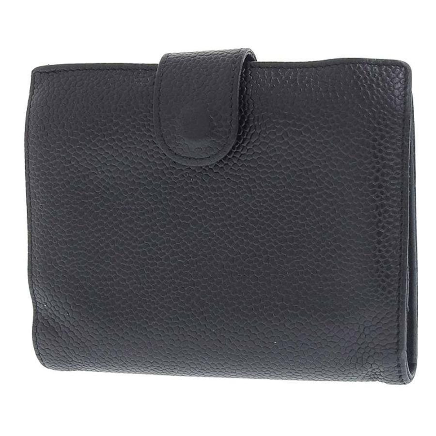 【本物保証】 保付 シャネル CHANEL ホック付 ガマ口付折財布 キャビアスキン 黒 シール付 4番台 ブティックシール(1998.8.15 K.T) A13497 shop-takashimaya7_tk21b1023012