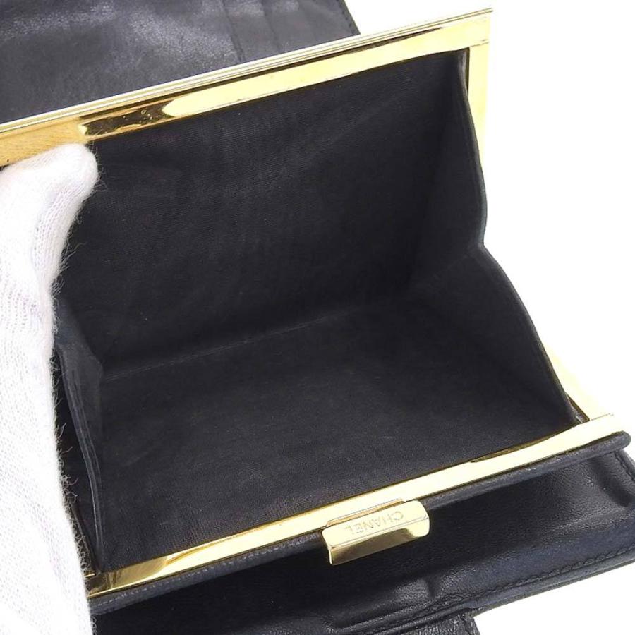 【本物保証】 保付 シャネル CHANEL ホック付 ガマ口付折財布 キャビアスキン 黒 シール付 4番台 ブティックシール(1998.8.15 K.T) A13497 shop-takashimaya7_tk21b1023012