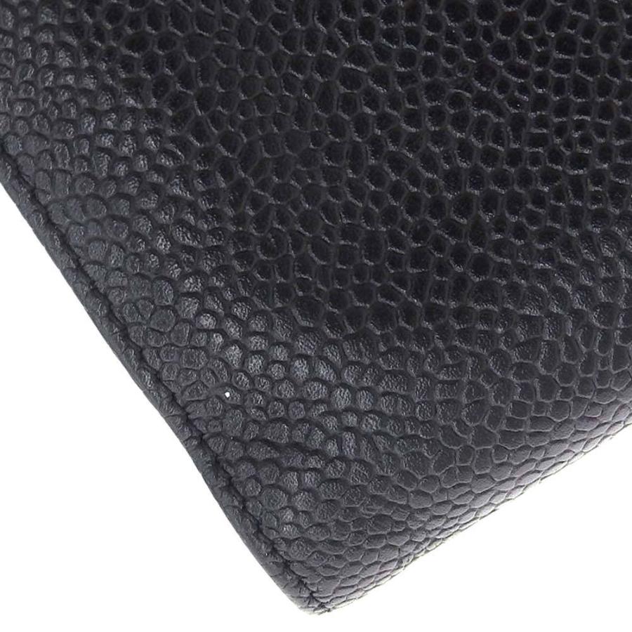 【本物保証】 保付 シャネル CHANEL ホック付 ガマ口付折財布 キャビアスキン 黒 シール付 4番台 ブティックシール(1998.8.15 K.T) A13497 キャビアスキン シャネル CHANEL ホック付 ガマ口付折財布 黒 シール付