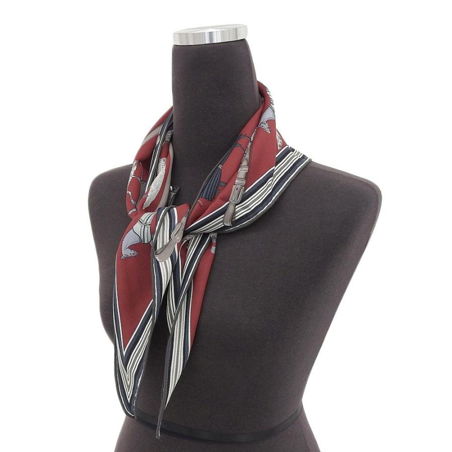 美品☆HERMES エルメス ポワントゥシルク 三角スカーフ オレンジ 馬車