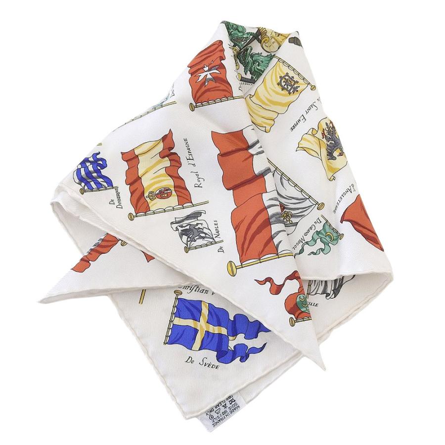 エルメス HERMES カレ40 スカーフ シルク 白 ホワイト マルチカラー 国旗 本物保証 美品｜shop-takashimaya7｜02