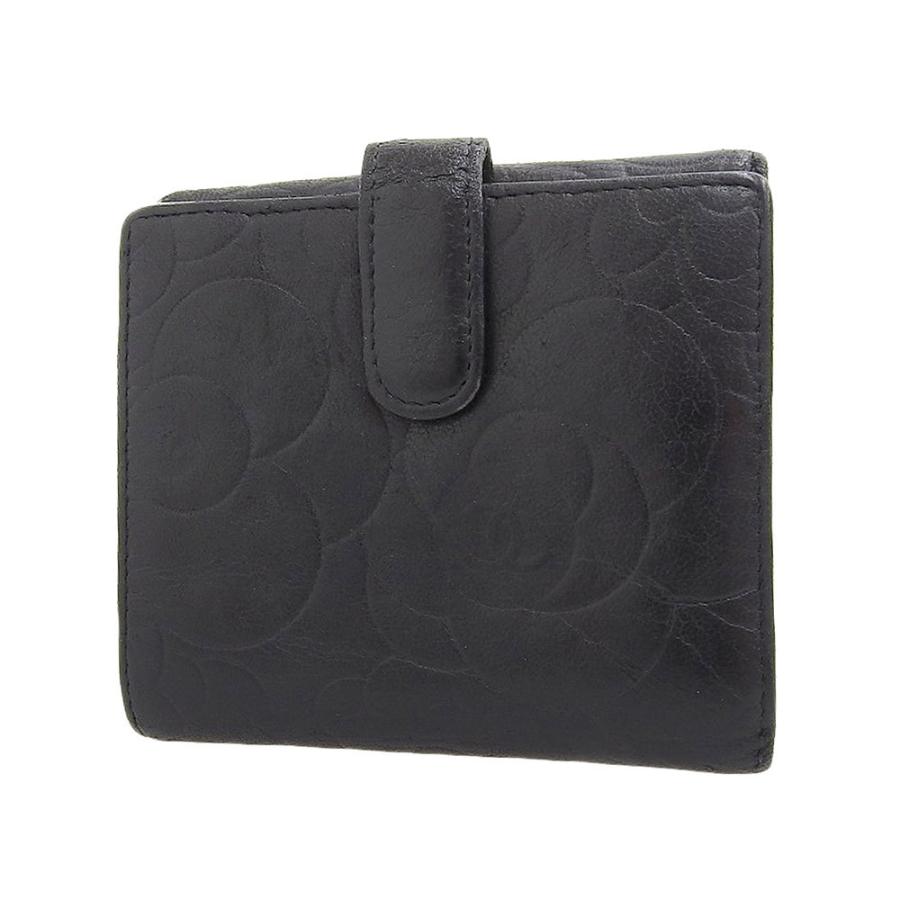 CHANEL　シャネル　カメリアココマーク　ブラック　二つ折り財布 シャネル カメリア エナメル ココマーク 二つ折り 財布