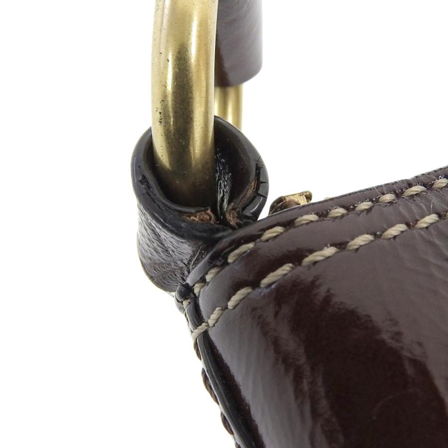【美品】COACH シグネチャーレザー　ハンドバッグ　ポーチ　ダークブラウン COACH（コーチ） シグネチャー ストライプ ショルダーポーチ
