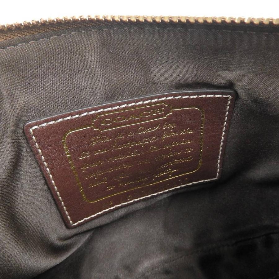 【美品】COACH シグネチャーレザー　ハンドバッグ　ポーチ　ダークブラウン COACH（コーチ） シグネチャー ストライプ ショルダーポーチ