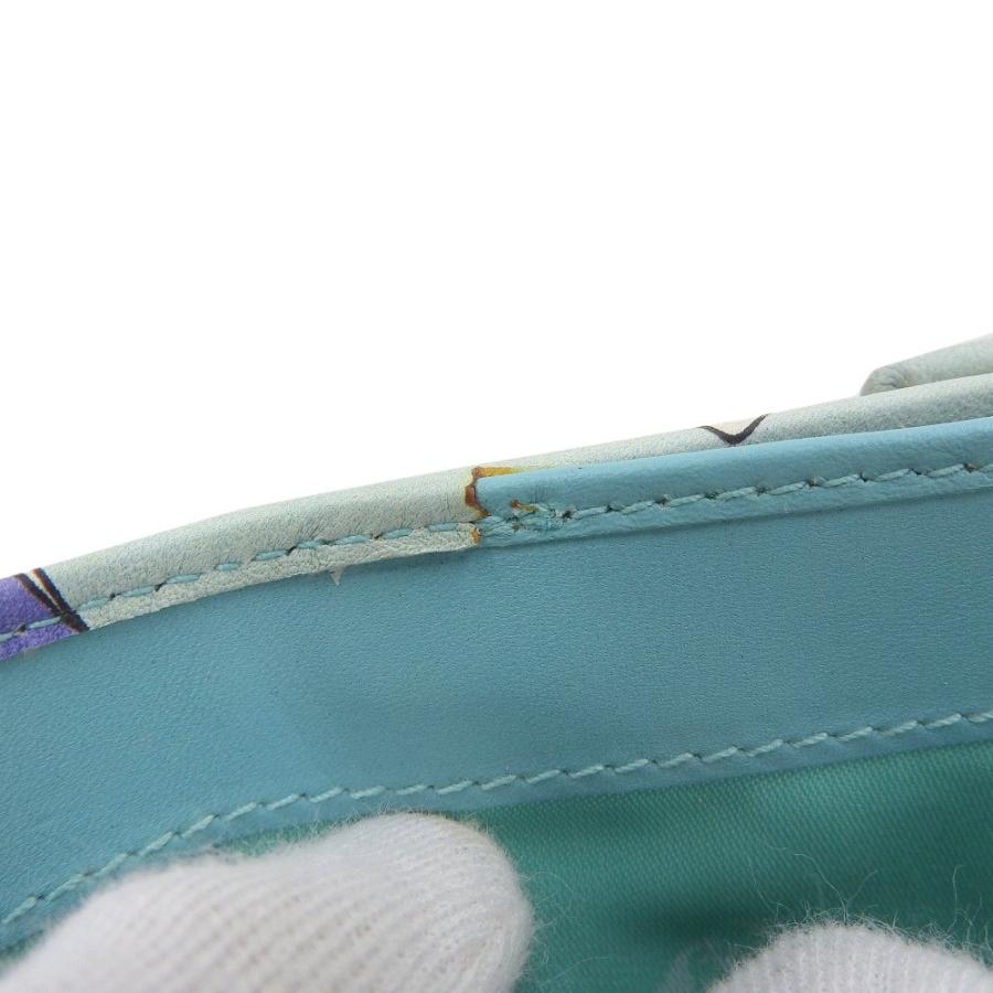 【本物保証】 布袋付 美品 エミリオプッチ EMILIO PUCCI 柄 ロゴ コンパクトウォレット ダブルホック折り財布 レザー ライトブルー EMILIO PUCCI（エミリオプッチ） 柄 ロゴ コンパクトウォレット ダブル