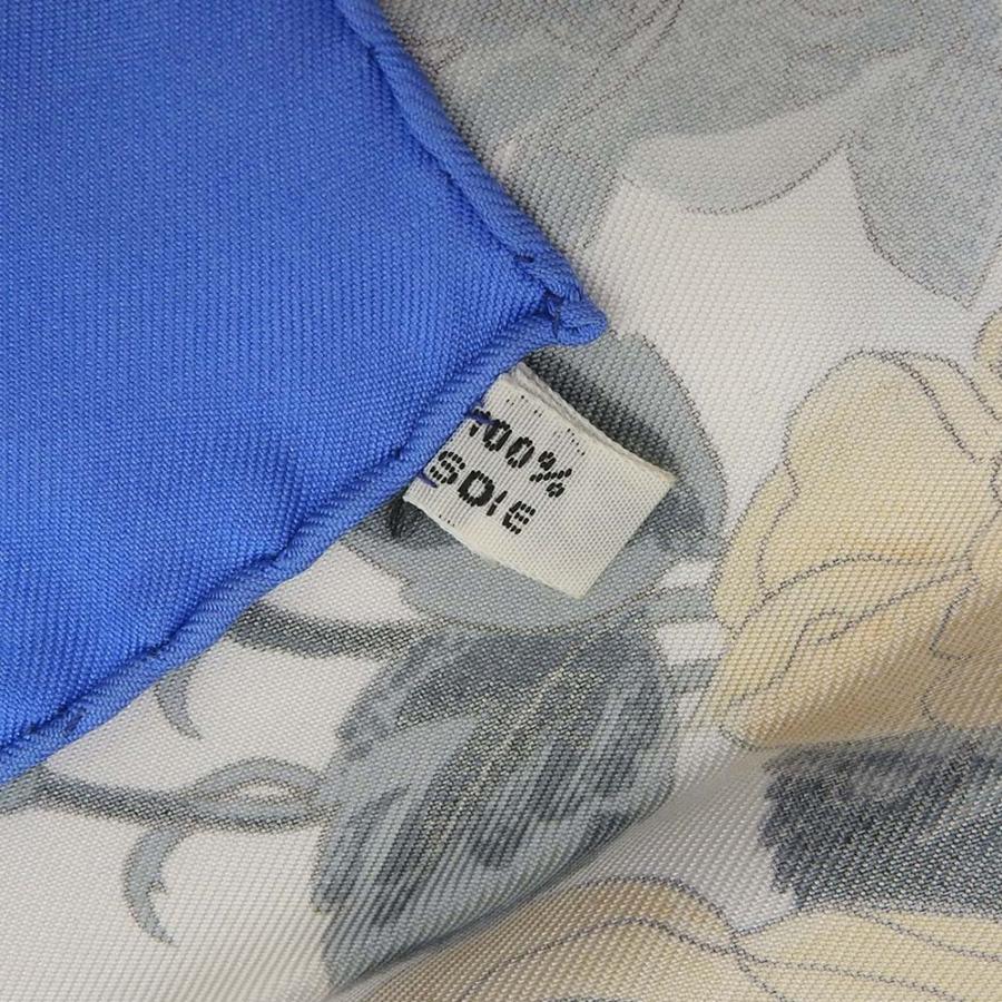エルメス HERMES カレ 90 花柄 ROMANTIQUE ロマンティック フラワー スカーフ シルク100% 青 ブルー × 白 ホワイト  本物保証 超美品