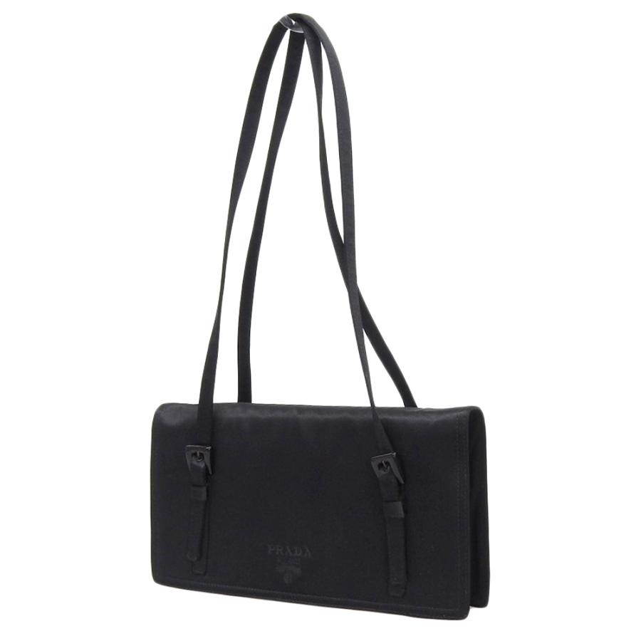 美品PRADA ブラックサテン パーティー黒バッグストーン PRADA プラダ パーティバッグ ハンドバッグ サテン ブラック 黒