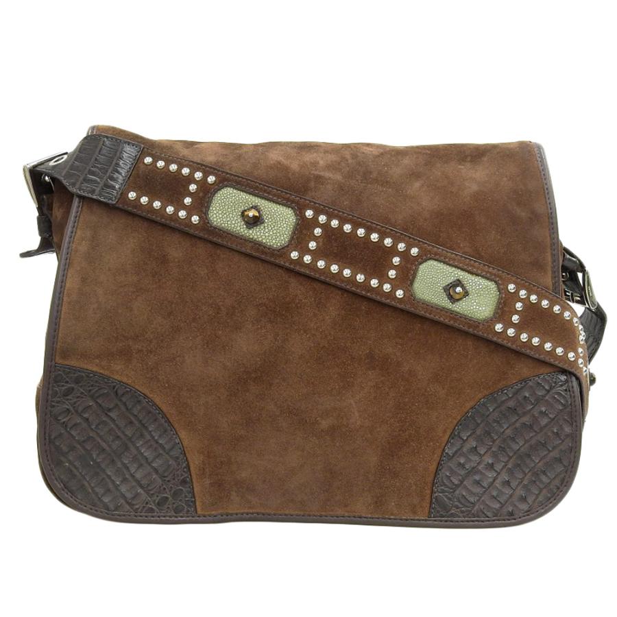 PRADA（プラダ） 斜め掛け ショルダーバッグ スエード クロコ エイ  