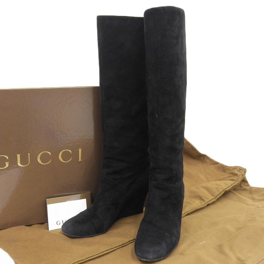 GUCCI グッチ インターロッキングG ロングブーツ スエード ブラック 