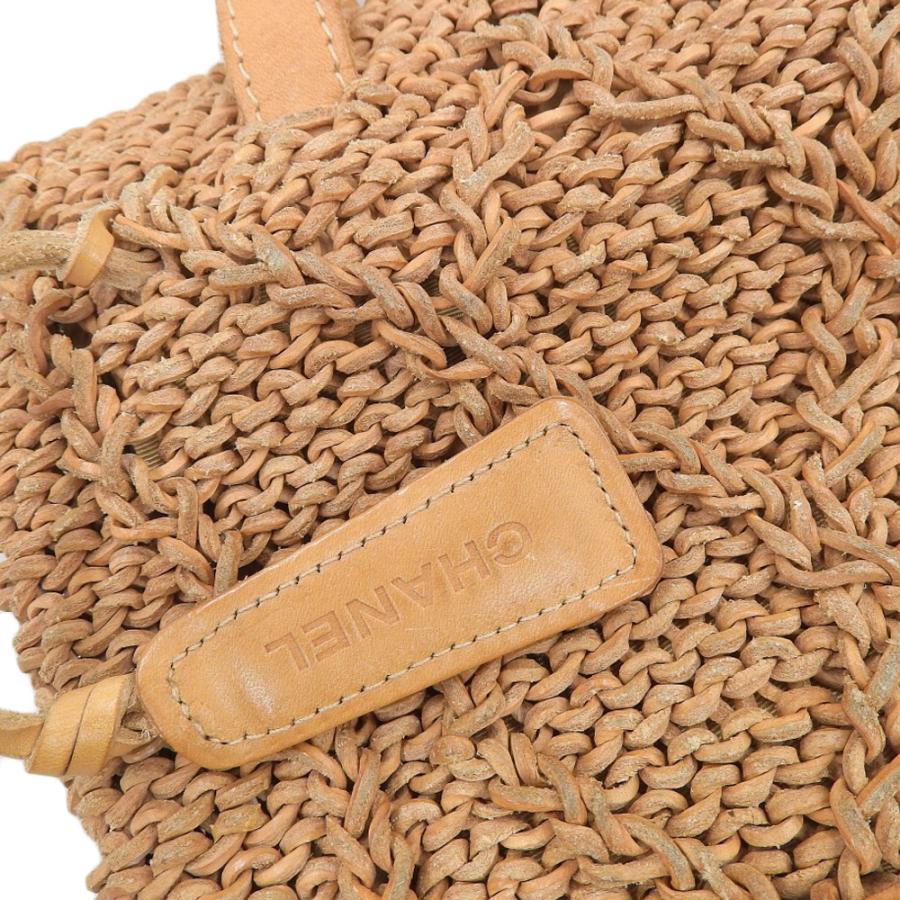 ギャラ付き CHANEL 編み込み トートバッグ シールあり レザー キャメル CHANEL シャネル 編みバッグ ハンドバッグ レザー キャメル