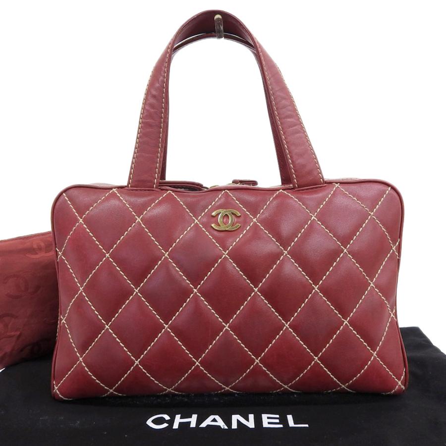 本物保証CHANELワイルドステッチココマークハンドバッグブラウン