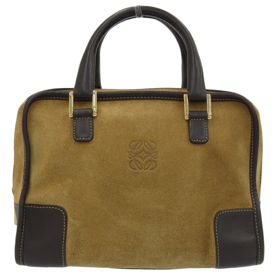 Amazona（LOEWE） ロエベ LOEWE アマソナ28 ロゴ アナグラム ハンドバッグ スエード レザー ライトブラウン×ダーク ...