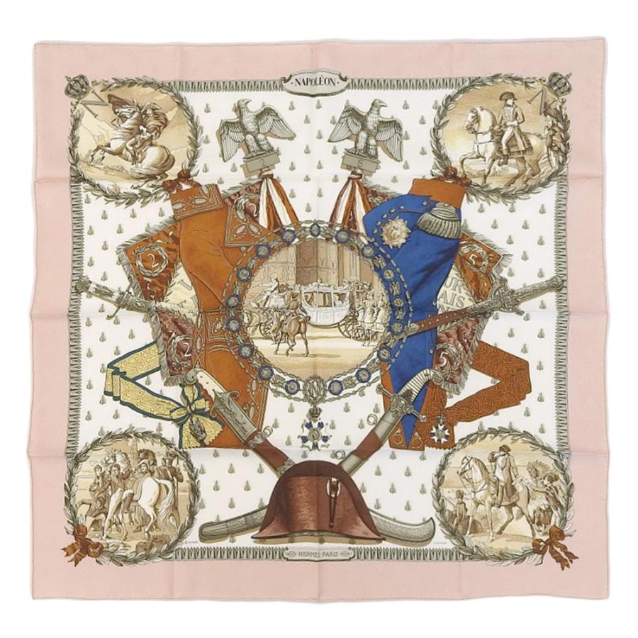 HERMES エルメス カレ90 ナポレオン スカーフ ピンク系 HERMES エルメス カレ90 ナポレオン スカーフ シルク ピンク系