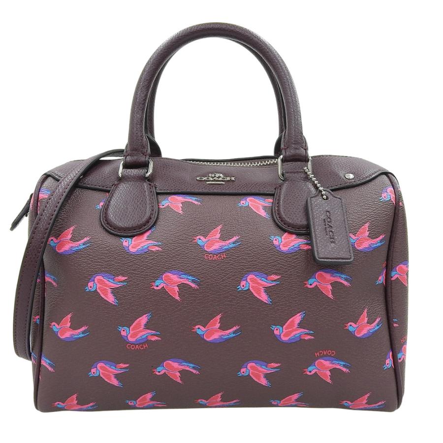【本物保証】 超美品 コーチ COACH 2WAY ミニボストンバッグ F57274 ハンドバッグ ショルダーバッグ ワインレッド 鳥柄 バードモチーフ COACH（コーチ） COACH 2WAY ミニボストンバッグ F57274 ハンドバッグ