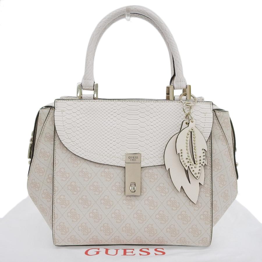 GUESS（ゲス） ハンドバッグ クロコ型押し PVC ホワイト ベージュ 本物 