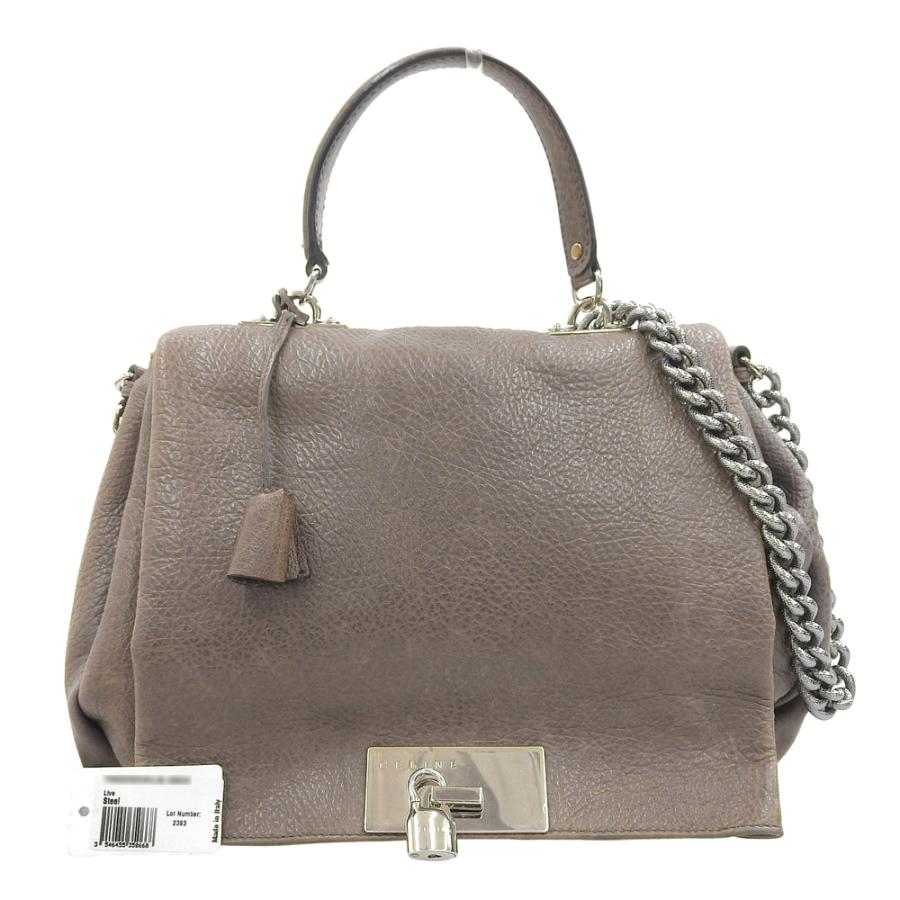 【本物保証】 超美品 セリーヌ CELINE 2WAYバッグ チェーンショルダー ハンドバッグ 162293WLB 08IX バッグ レザー グレー CELINE（セリーヌ） CELINE 2WAYバッグ チェーンショルダー
