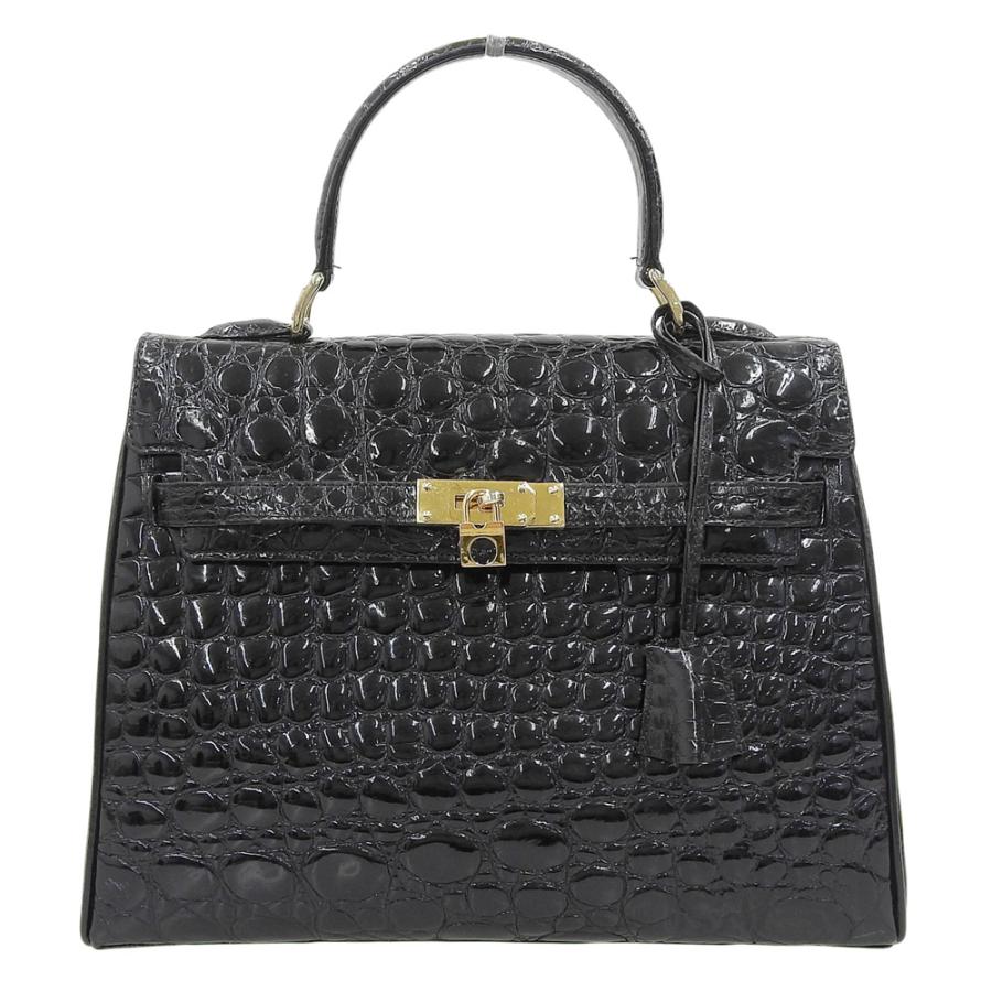 カイヨー KAIYO ハンドバッグ シャイニング クロコダイル 黒 ブラック  