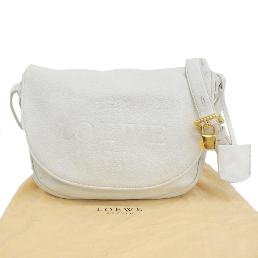 【本物保証】 布袋付 ロエベ LOEWE ヘリテージ 斜め掛け ショルダーバッグ レザー ホワイト LOEWE（ロエベ） ヘリテージ 斜め掛け ショルダーバッグ レザー