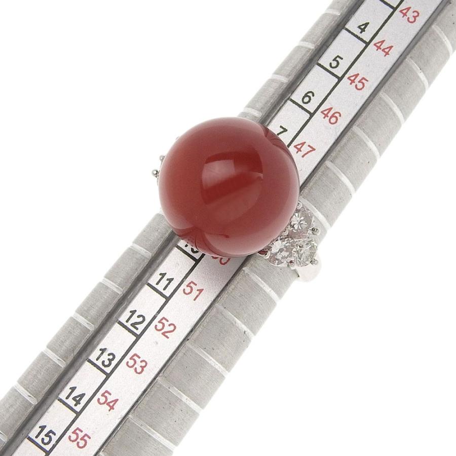 リング プラチナ Pt900 サンゴ13ミリ メレダイヤ0.87ct 血赤